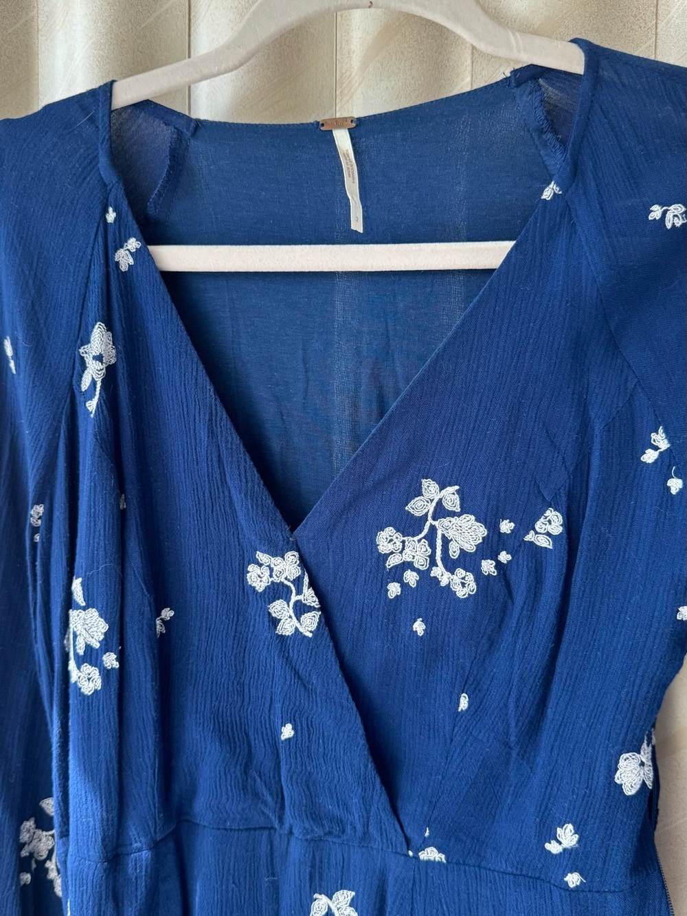 Free People Navy Floral Wrap Mini Dress with Bell Sleeves - Picture 3 of 5